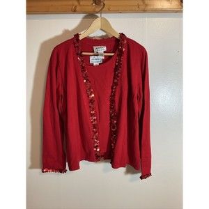 Linea Louis Dell’olio Women’s M Cardigan And Shirt Combo Red Sequin Art to Wear